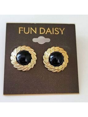 𝅺Black & Gold Tone Stud Earrings New #0327